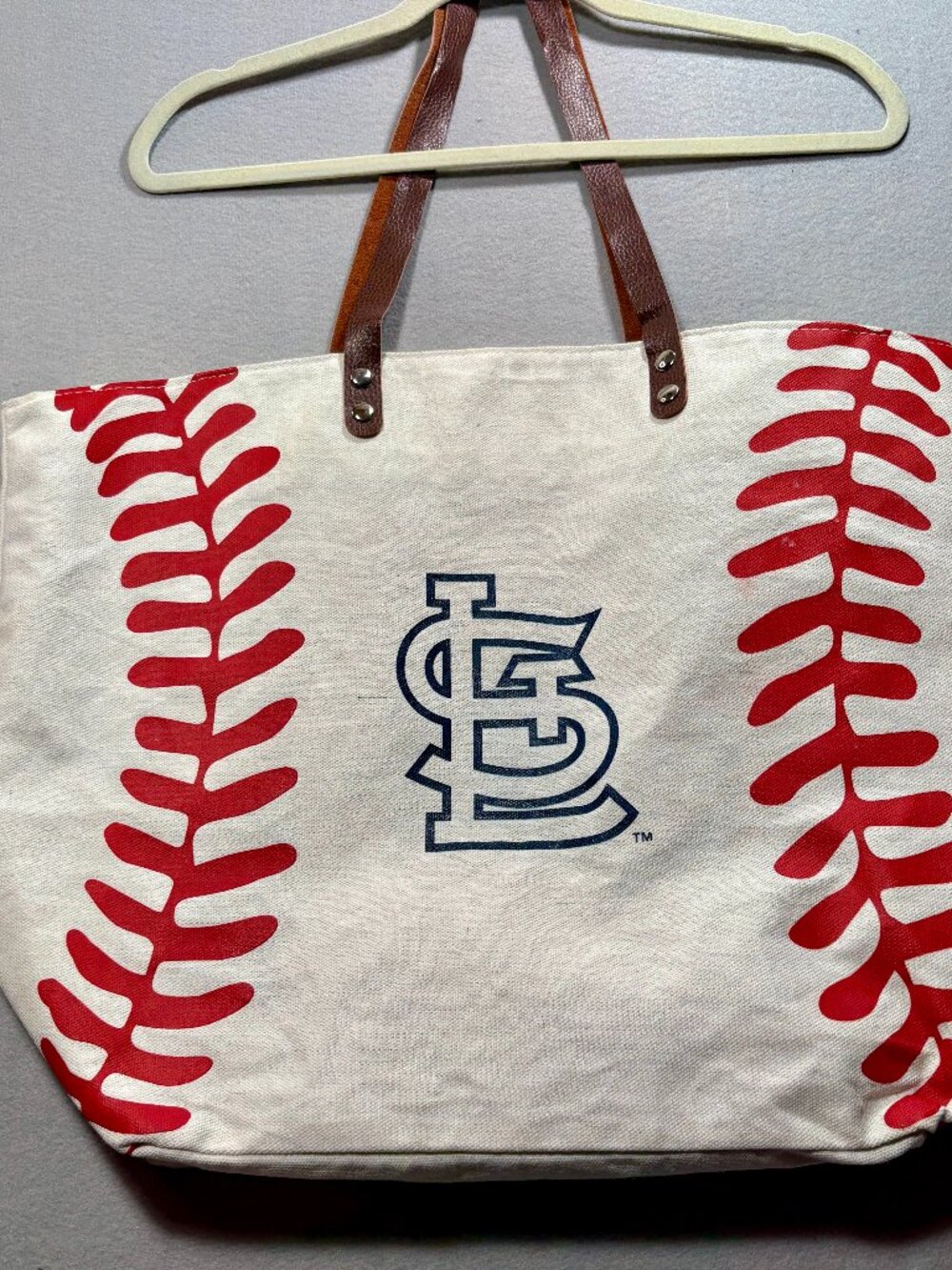 St. Louis Cardinals Canvas Tote Bag with Faux Leather Straps